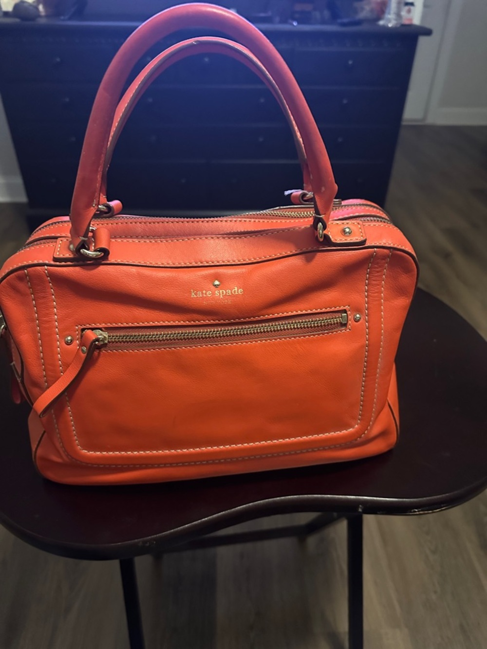 kate spade Cyber Orange Leather medium Satchel, Gold Hardware HTF - Picture 4 of 13